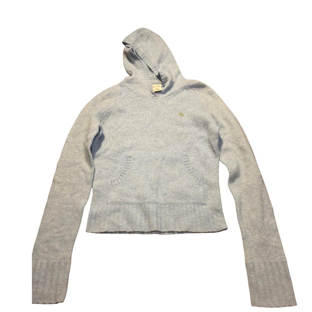 Abercrombie Vintage Wool Blend Knit Hoodie Light Blue Heather juniors Large